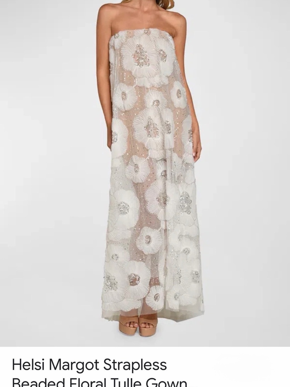 Strapless Beaded Floral Tulle Gown - Ivory NWT NEVER WORN